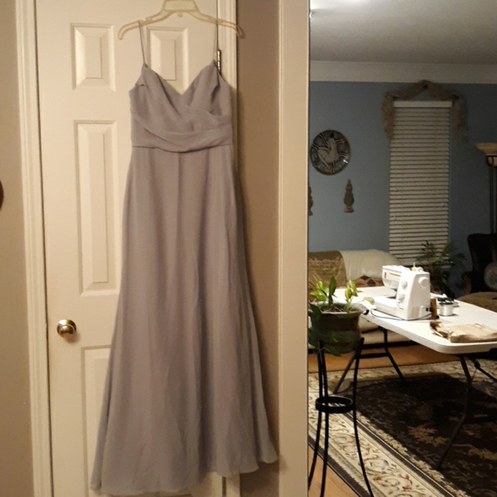 Silver Spaghetti strap evening gown